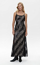 Платье с пайетками на тонких бретелях. Модель приталенного силуэта длины макси с вырезом на спине и застежкой на молнию. 