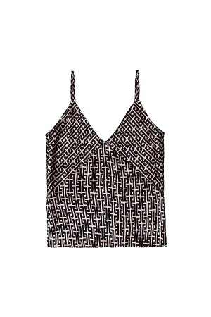 бежевый Атласный топ с принтом на тонких регулируемых бретелях. Дополнить образ можно атласной юбкой.