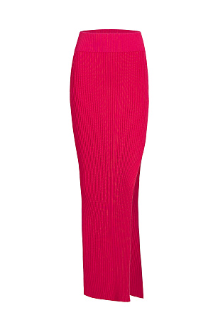 фуксия Трикотажная юбка длины макси с разрезом. Облегающий силуэт из вискозы с эластичным поясом в рубчик. Дополнить образ можно топом с открытой спиной из этой же коллекции.