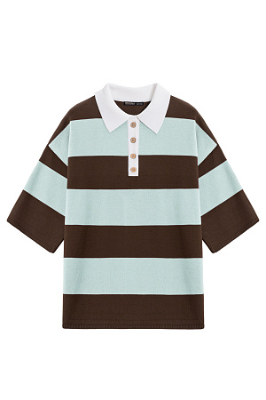 ментол Трикотажная футболка поло из вискозы. Модель свободного кроя со спущенной линией плеч и отложным воротником с V-образным вырезом. 