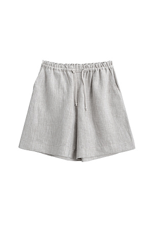 серый Короткие шорты из 100% льна. Модель свободного кроя, с поясом на кулиске и боковыми карманами. 