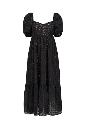 черный Платье из 100% хлопка с рукавами-фонариками и завышенной талией. 