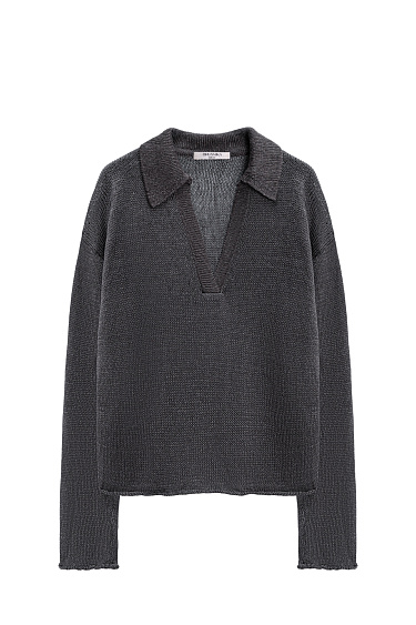 Джемпер из 100% льна с воротником поло