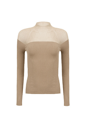 бежевый Цельновязаная водолазка из вискозы. Модель приталенного силуэта с длинным рукавом и невысоким воротником.