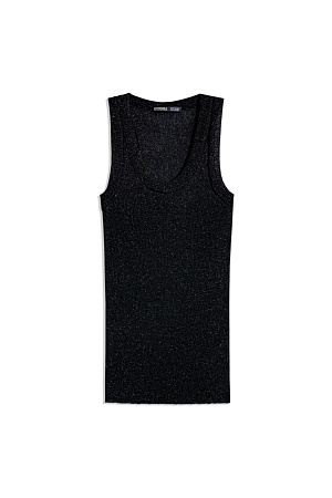 черный Трикотажный топ из вискозы с люрексом. Модель с U-образным вырезом горловины и широкими бретелями.