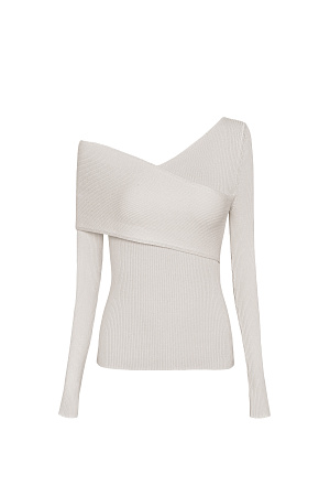 бежевый Трикотажный топ из вискозы с длинным рукавом и открытым плечом. 