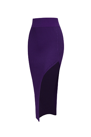 фиолетовый Трикотажная юбка в рубчик, повторяющая изгибы с боковым разрезом и широким эластичным поясом.