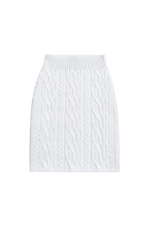 белый Трикотажная юбка длины мини из вискозы и хлопка. Модель с широким эластичным поясом. Изделие декорировано фактурной вязкой в виде кос разной толщины. Края выполнены в рубчик.