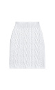 Трикотажная юбка длины мини из вискозы и хлопка. Модель с широким эластичным поясом. Изделие декорировано фактурной вязкой в виде кос разной толщины. Края выполнены в рубчик.