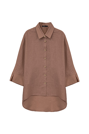 коричневый Рубашка из 100% льна с удлиненной спинкой. Модель свободного силуэта с разрезами на манжетах и по бокам. Накладной карман на груди. 