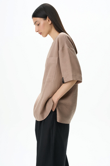 Футболка из 100% льна с нагрудным карманом