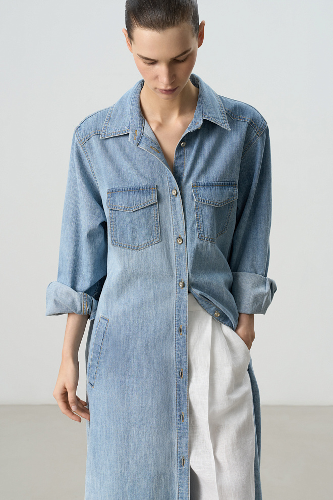 Джинсовое платье-рубашка