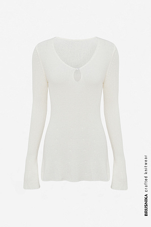 белый Джемпер из 100% кашемира с V-образным вырезом и "капелькой" на груди на пуговице