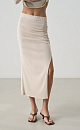 Юбка длины макси из вискозы. Модель приталенного силуэта с широким эластичным поясом на резинке, асимметричной драпировкой и кулиской.