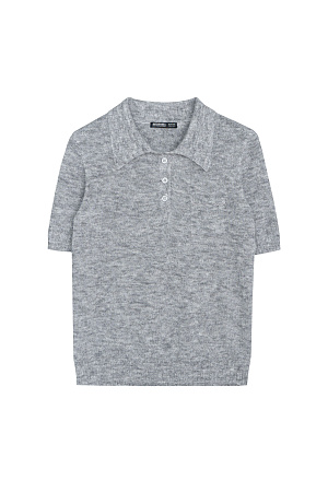 серый Трикотажная футболка из шерсти мериноса и альпака. Модель прямого силуэта с воротником-поло на пуговицах. Края изделия выполнены в рубчик. 
