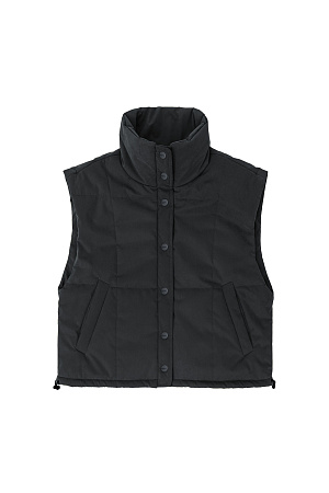 черный Утепленный жилет с воротником-стойкой. Модель приталенного силуэта с застежкой на кнопки.