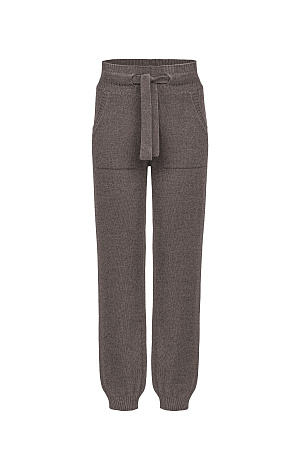 коричневый Трикотажные брюки-джоггеры из кашемира и шерсти. Модель с широким эластичным поясом на кулиске, манжетами на резинке и боковыми карманами.