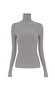Трикотажная бесшовная водолазка из эластичной вискозы. Модель приталленого силуэта, с высоким воротником-стойкой и длинными рукавами. Изделие выполнено в рубчик.