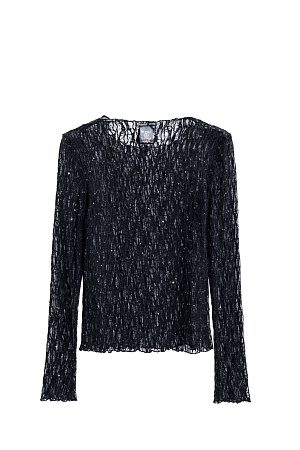 черный Кружевной лонгслив, декорированный пайетками. Модель по фигуре с горловиной лодочкой.