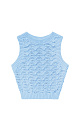 Трикотажный ажурный топ из хлопка с добавлением эластана. Модель приталенного силуэта, без рукавов, с неглубоким круглым вырезом горловины. Изделие выполнено объемным вязанием с волнистым узором и краями в рубчик. 