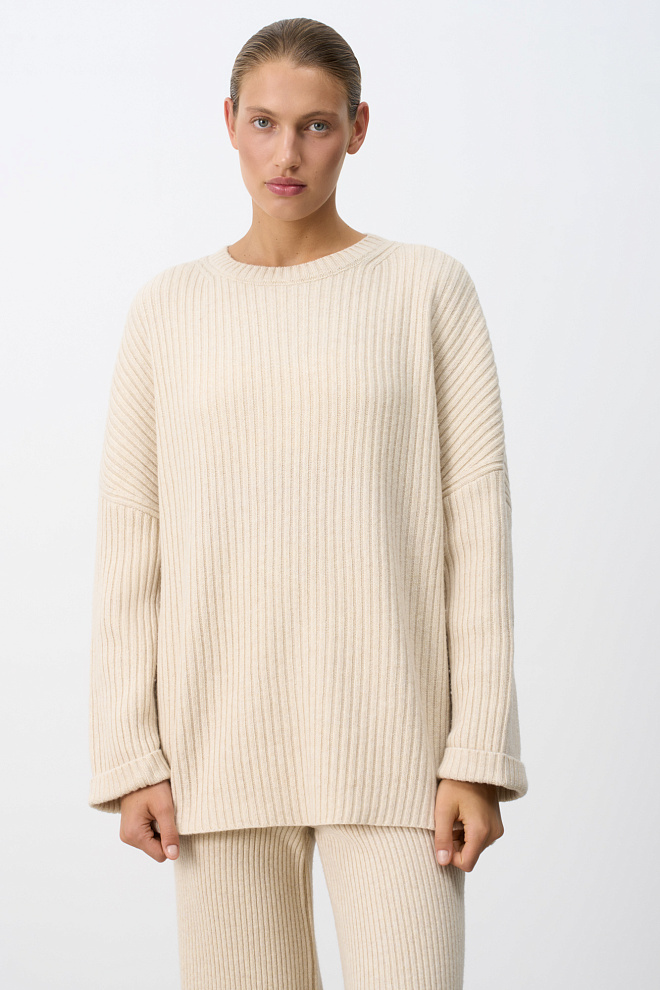 Джемпер из кашемира и шерсти в широкий рубчик
