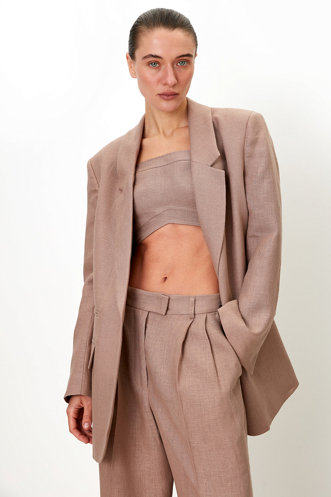 Жакет с разрезами по бокам из 100% льна