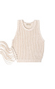 Трикотажный ажурный топ из 100% хлопка. Модель прямого силуэта, без рукавов, с круглым вырезом горловины. Изделие декорировано длинной бахромой и люверсами.