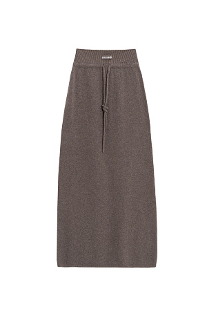 коричневый Трикотажная юбка длины макси из кашемира и шерсти. Модель по фигуре, с широким эластичным поясом в рубчик, дополненным кулиской и двумя накладными карманами сзади. Изделие декорировано вывязанным логотипом.