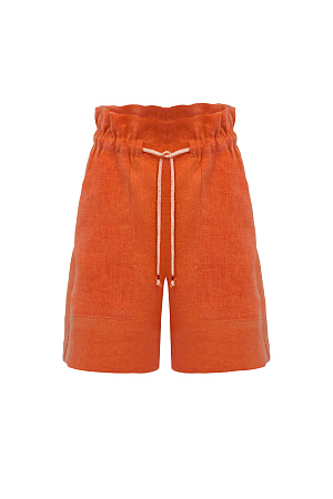 оранжевый Свободные шорты из 100% льна. Модель с высокой посадкой, боковыми карманами и поясом на кулиске. Дополнить образ можно рубашкой.