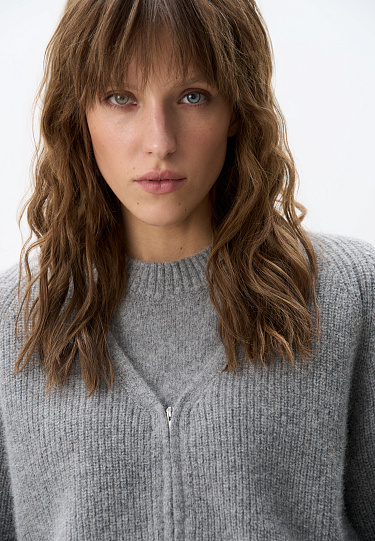 Кардиган на молнии с пухом лисы 