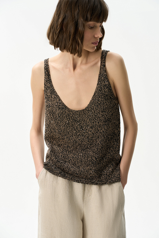 Трикотажный топ из хлопка с пайетками