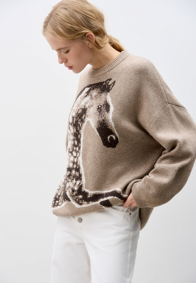 Трикотажный джемпер с принтом лошади