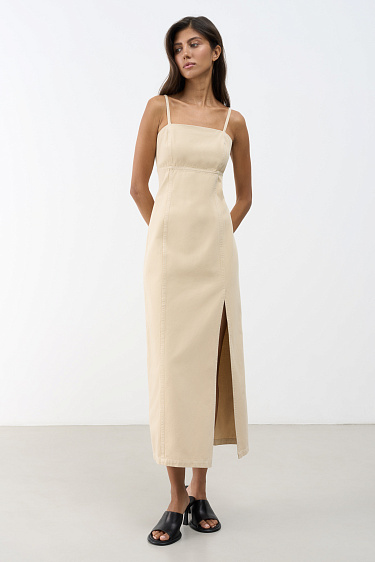 Джинсовый сарафан из 100% хлопка с разрезом