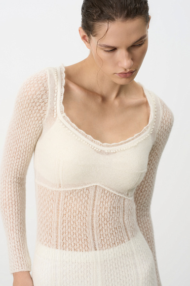 Ажурное платье из супер кид мохера и шерсти беби альпака