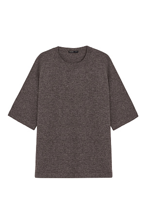 коричневый Трикотажная футболка из шерсти с добавлением кашемира. Модель свободного силуэта со спущенной линией плеча и круглой горловиной.