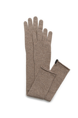бежевый Трикотажные длинные перчатки из смесовой шерсти с добавлением кашемира.