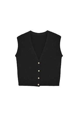 черный Трикотажный жилет из смесовой шерсти с кашемиром. Модель прямого кроя с V-образным вырезом и застежкой на пуговицы.