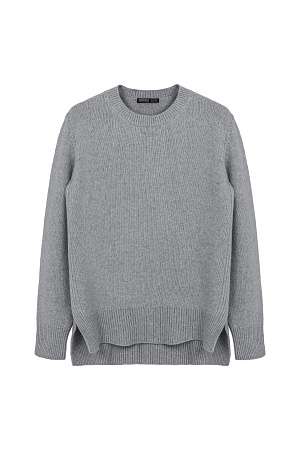 серый Трикотажный джемпер из кашемира и шерсти. Модель свободного силуэта с удлиненной спинкой и разрезами по бокам. Манжеты рукавов и низ изделия выполнены в рубчик.