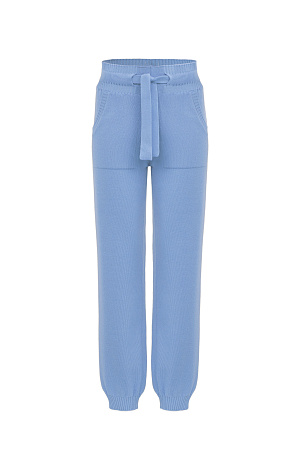 голубой Трикотажные брюки-джоггеры из кашемира и шерсти. Модель с широким эластичным поясом на кулиске, манжетами на резинке и боковыми карманами.