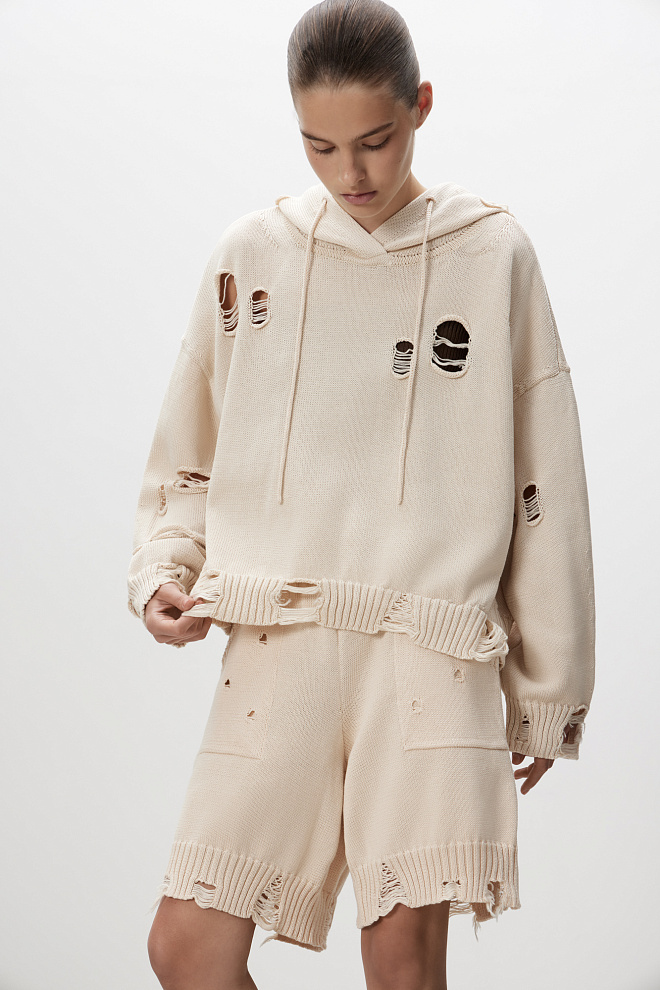 Джемпер из 100% хлопка с рваной текстурой