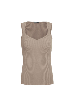 бежевый Топ из вискозы с фигурным вырезом.